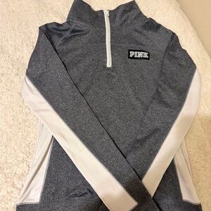 PINK Victoria's Secret Charcoal and White Quarter-Zip